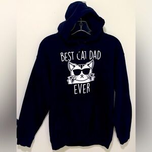 JustHoods Hooded Sweatshirt Cotton  “Best Cat Dad Ever” Midnight Blue Size M